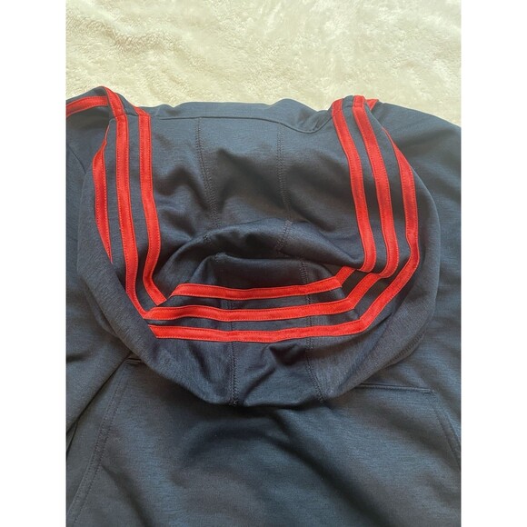 Adidas Boys Hooded Sweatshirt Size L 14/16 Blue Red Logo Stripes Hoodie - Picture 4 of 7
